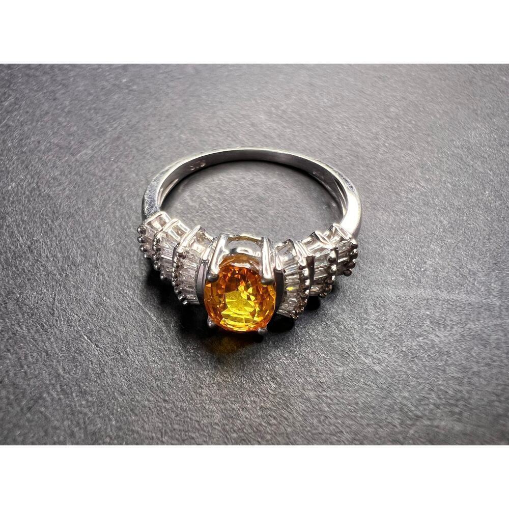 14k white gold yellow lab sapphire and diamond ring size 7 - Picture 2 of 16